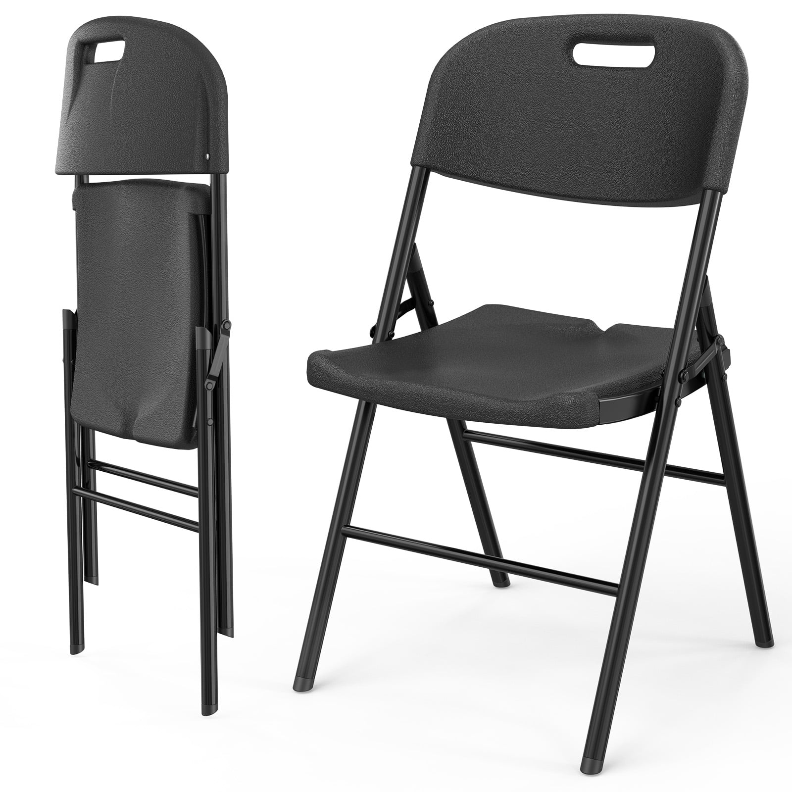 Mainstays Resin Seat Back Folding Chair Black 4 Pack Walmart