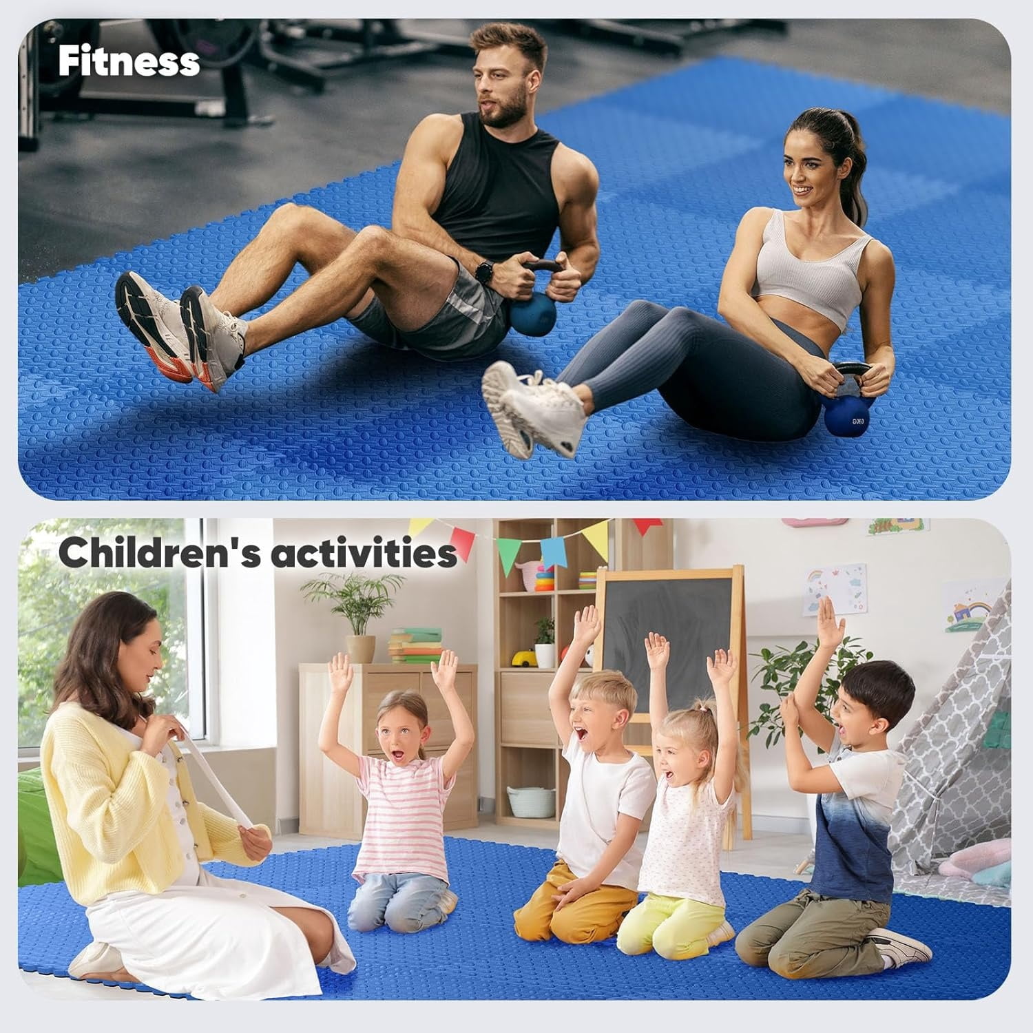 Home Gym Mat, Puzzle Exercise Mat, of EVA Interlocking Foam Floor Tiles for Home Workout Equipment and Kids' Play Areas - Blue, 24 in x 24 in x ½ in - 16 Tiles (Blue, 16 Pack 64 sq ft)