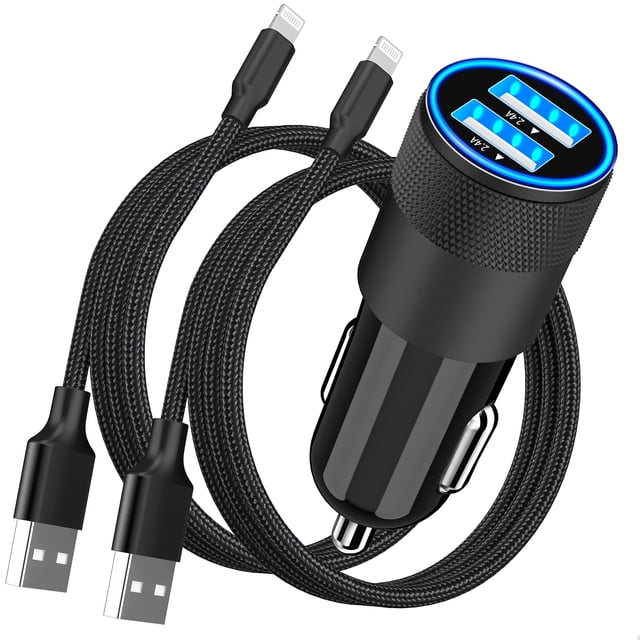 Cargador para auto Rombica 4.8 A con doble USB y 2 cables Lightning
