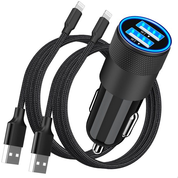 Cargador para auto Rombica 4.8 A con doble USB y 2 cables Lightning