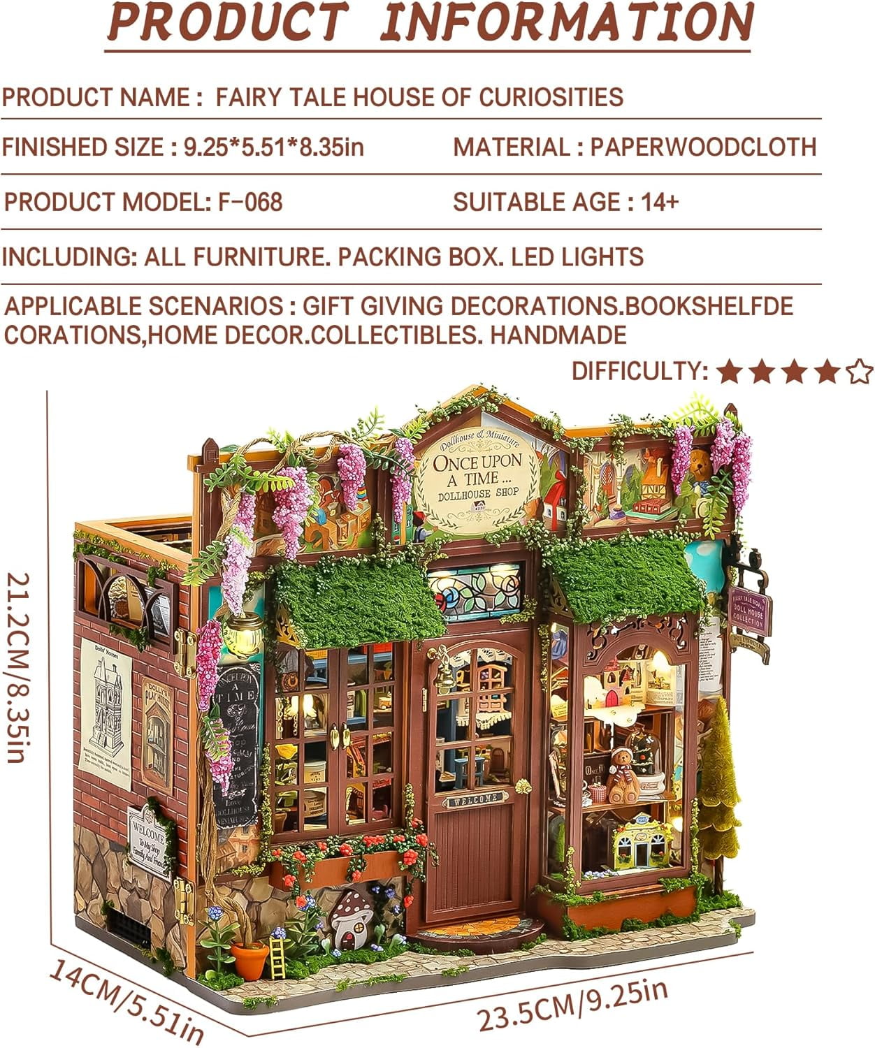 MOJINO DIY Miniature House Kit-Fairy Tale Kingdom, Tiny Dollhouse Wooden Furniture Kit, Mini DIY Craft Kits Creative Room for Decoration Family Friends