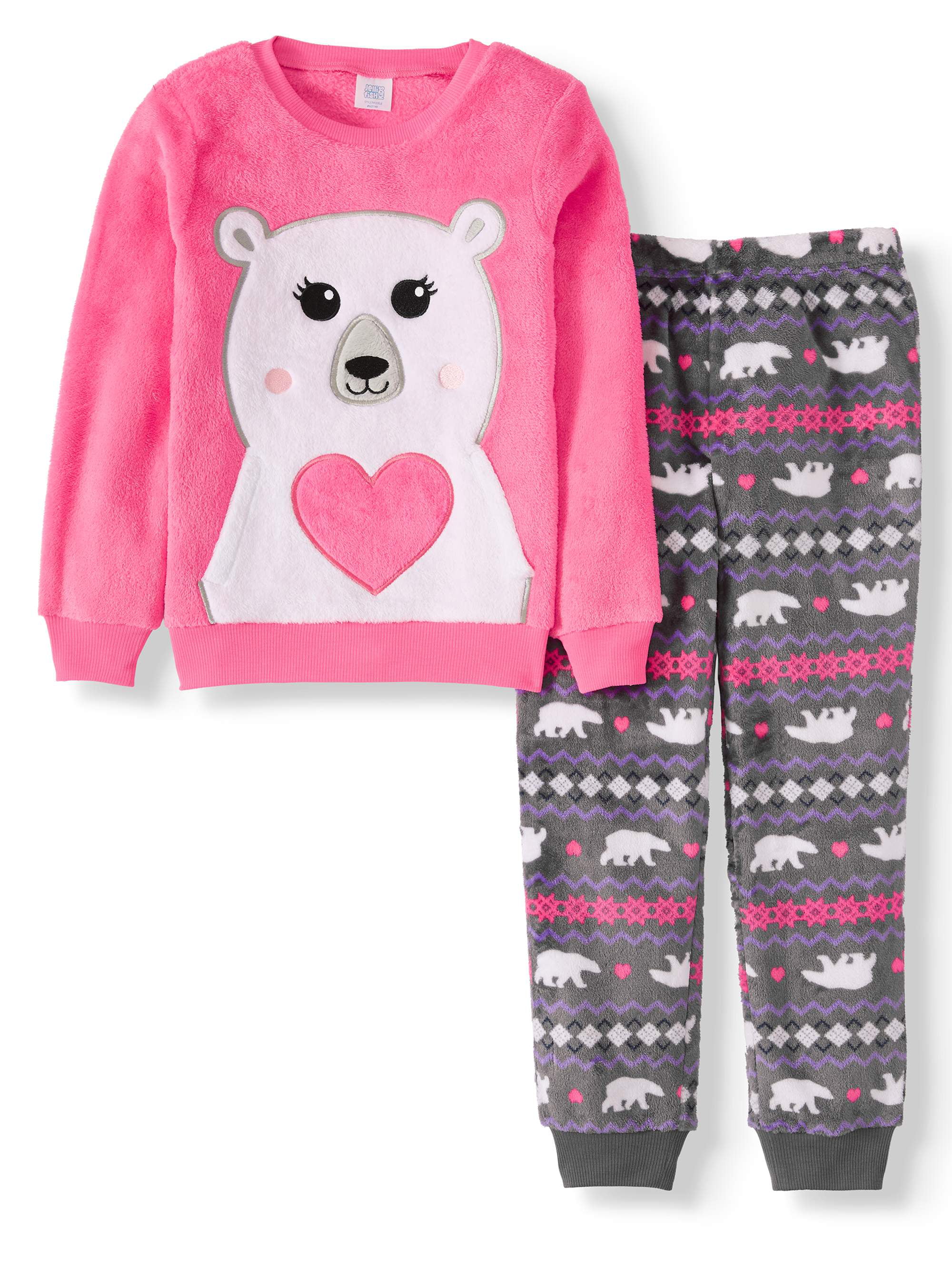 Jellifish Kids Girls Holiday 2 Piece Pajama & Hat Set Long Sleeve Top & PJ Pants
