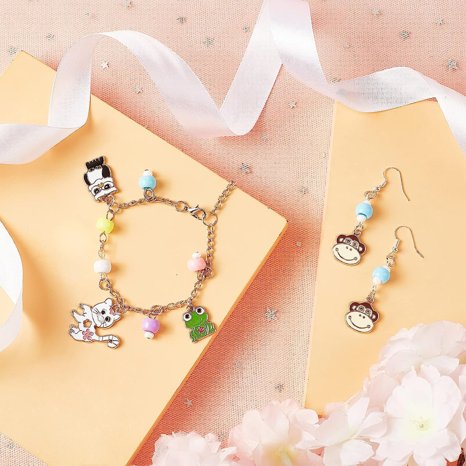 1set 's Day Gift Bracelets Making Kits include Resin Large Hole Beads Alloy Spacer Beads Alloy Enamel Elastic Cord Nylon Thread Mixed color 8x5~6mm Hole: 4mm 10 colors 35pcs/color 350pcs/box
