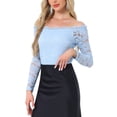 thumbnail image 4 of INSPIRAR CHIC Blusa de Encaje Floral para Mujeres con Mangas Largas Transparentes y Hombros Descubiertos M Azul Cielo, 4 of 6