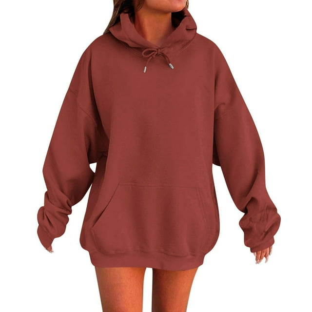 HAiming Hoodie for Women Soft Drawstring Oversized Sweatshirt Casual Solid Color Long Sleeve Pullover Tops with Pockets