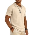 thumbnail image 4 of Mens Polo Shirts Short Sleeve Summer Button Linen Shirt Casual Collared Lightweight Polo Tops Khaki 4XL, 4 of 8