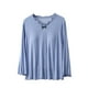 thumbnail image 2 of Blusa de pijama de manga larga para mujer, lisa, informal, a la moda, con cuello redondo, manga larga, para dormir, pijama para mujer, 2 of 3