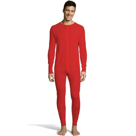 Hanes Mens Waffle Knit Thermal Union Suit, L, Red