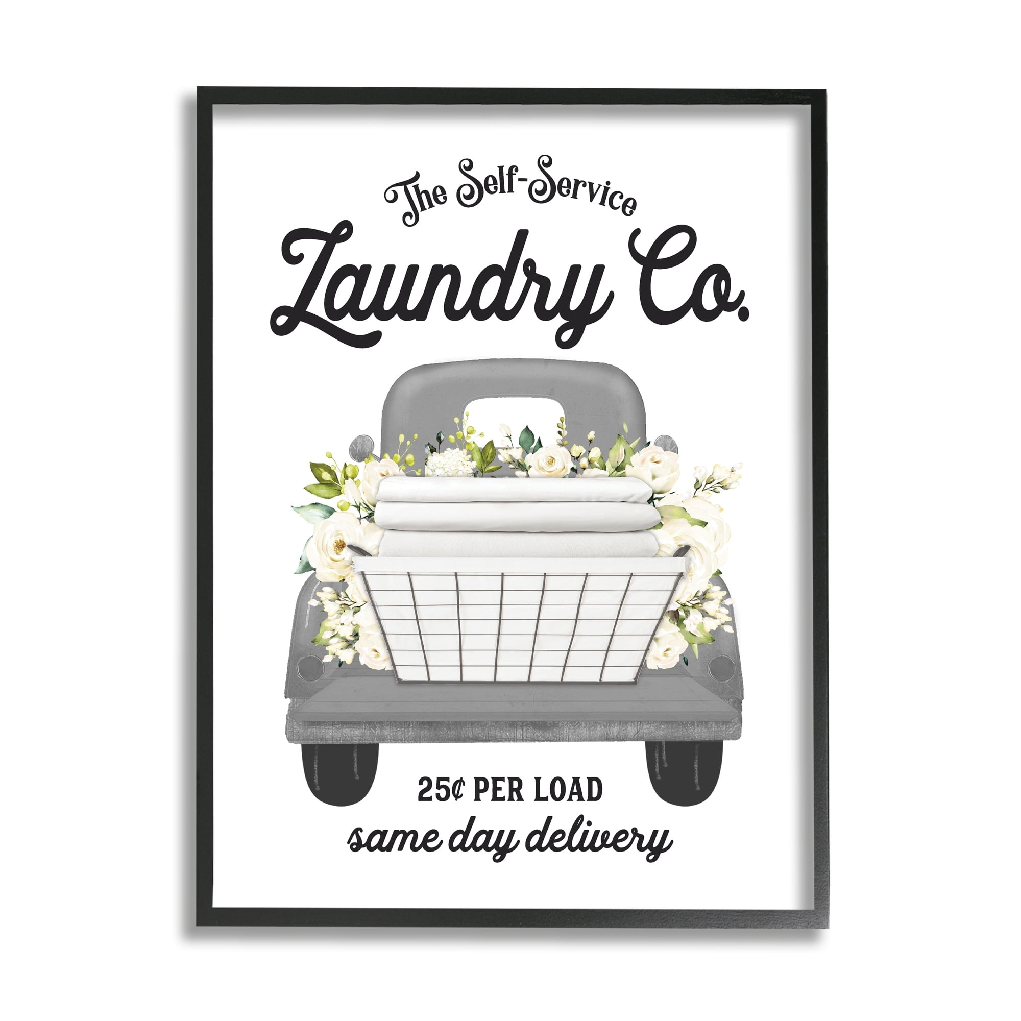 Stupell Industries Antique Laundry Service Truck White Floral Arrangement Graphic Art Gray Framed Art Print Wall Art, Design by Lettered and Lined