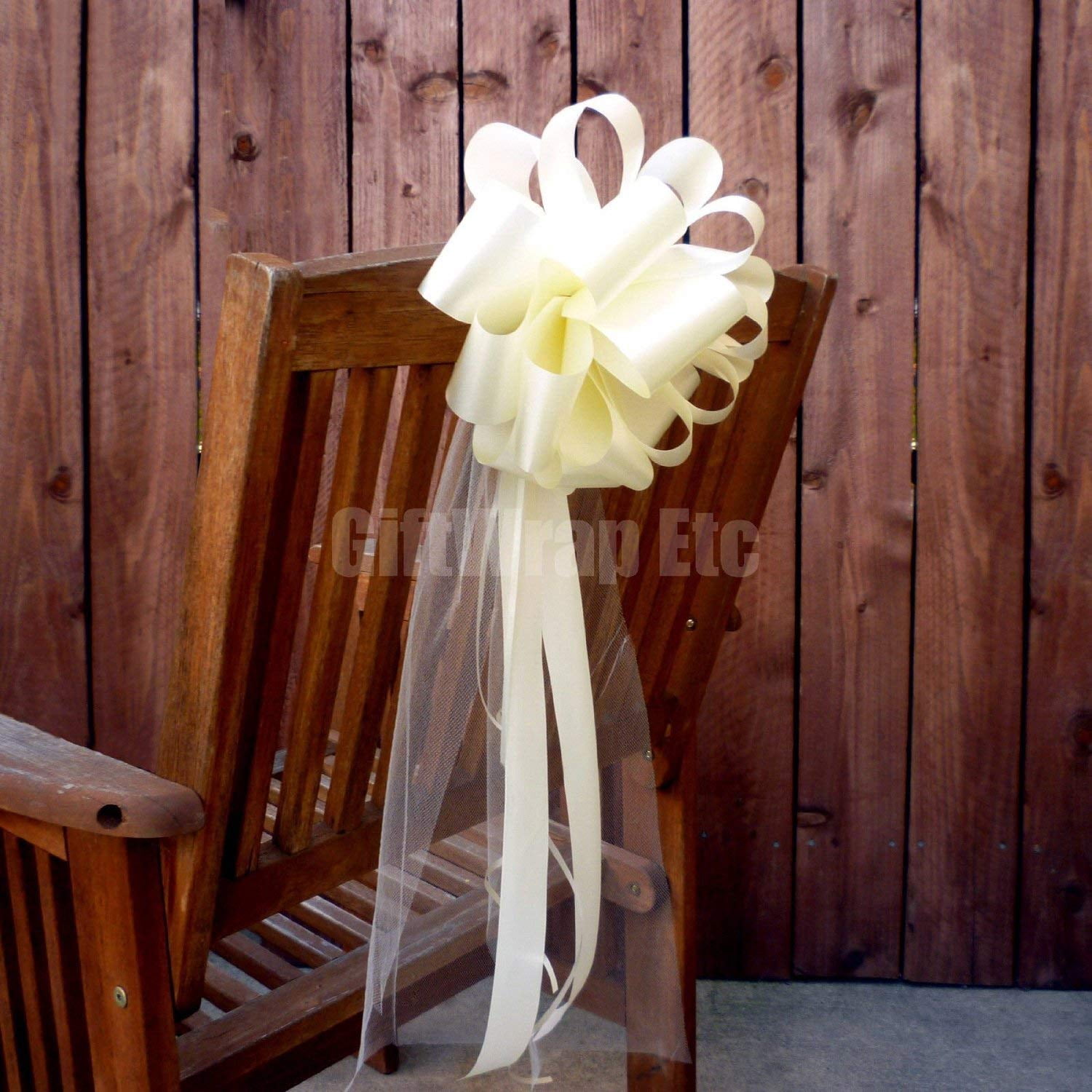 Large Ivory Pull Bows with Long Tulle Tails - 9" Wide, Set of 6, Easter, Spring, Wedding Pew Bows, Mother's Day, Aisle Decor, Reception, Anniversary, Birthday, School Dance, Fundraiser, Store Front