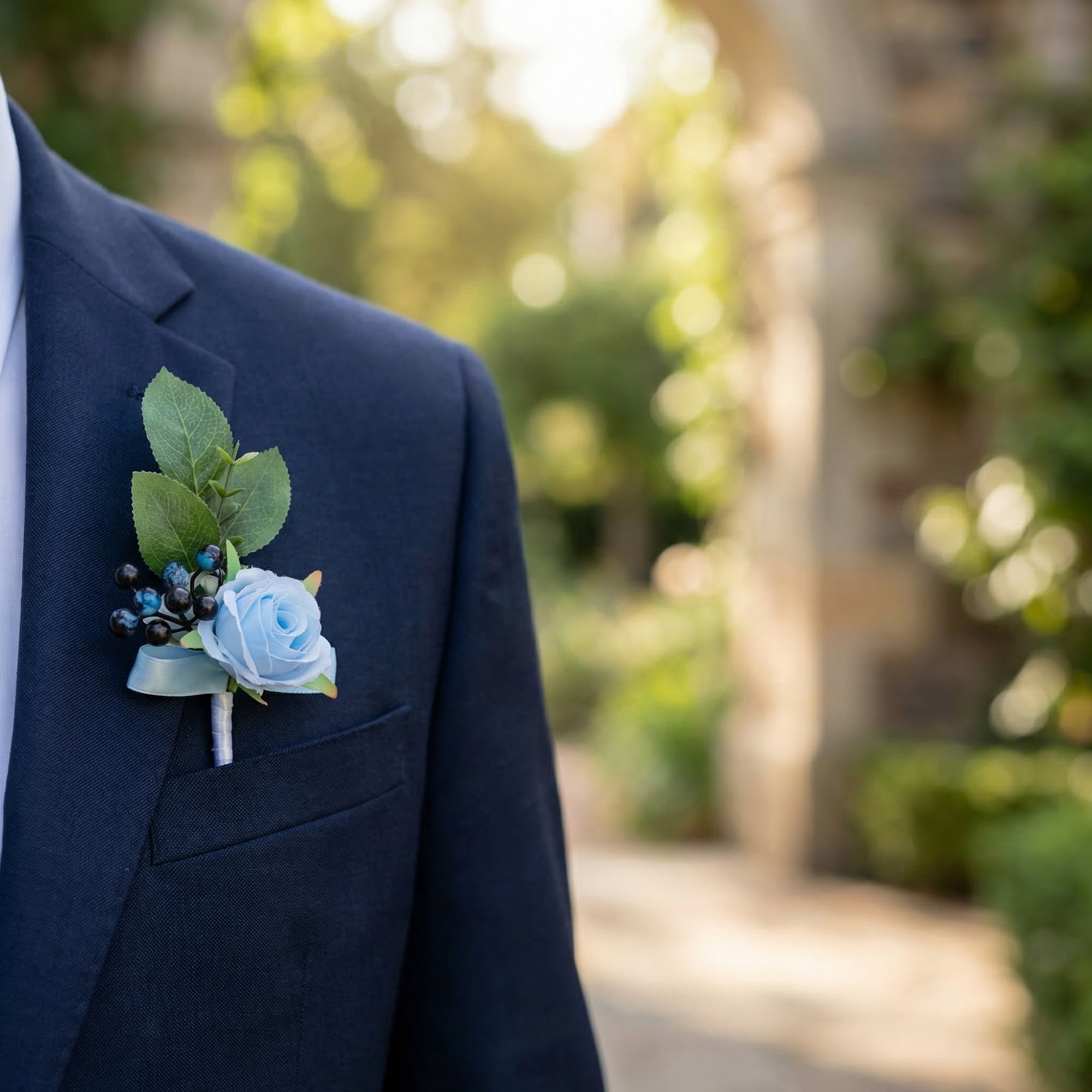 Unique Bargains 4Pcs Artificial Rose Corsage with Pins for Men Blue Pink 5.7 in