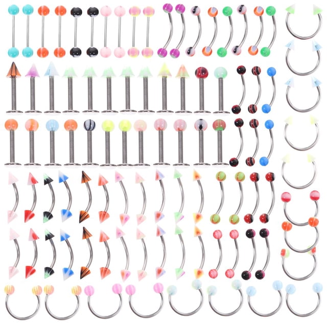 LOVEVER 1 Set Body Jewelry Piercing Kit Eyebrow Navel Tongue Lip Bar Nose Rings Decors