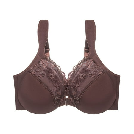 Yyeselk Plus Size Bras for Women Front Closure Sexy Lace Underwire Bra Unpadded Full Coverage Comfort Breathable T-Shirt Bras Coffee XXXL