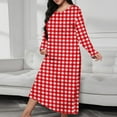 thumbnail image 2 of Oksale Plus Size Nightgowns for Women Plaid Pajama Dress Loose Long Sleeve Loungewear Casual Crewneck Sleepwear Cozy Fall Nightgowns Red XXL, 2 of 6