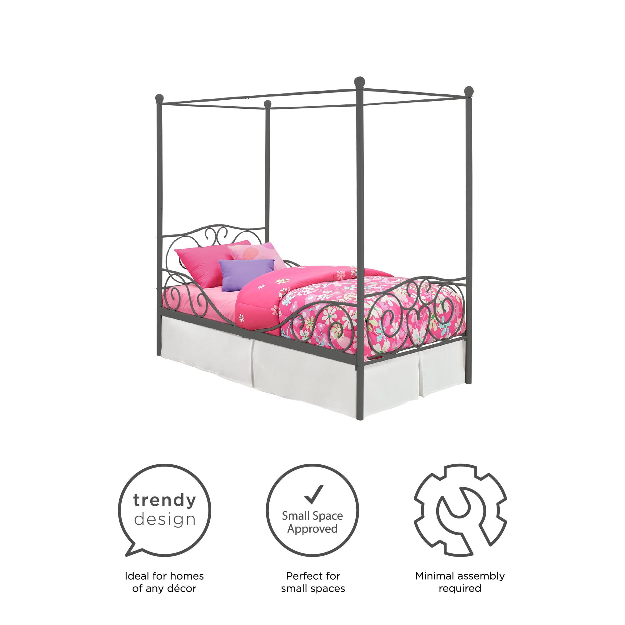 DHP Canopy Metal Bed, Twin, Pewter