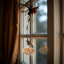 Hip & Chic Handcrafted Coconut Shell Ornament Halloween Raven & Pumpkin Design