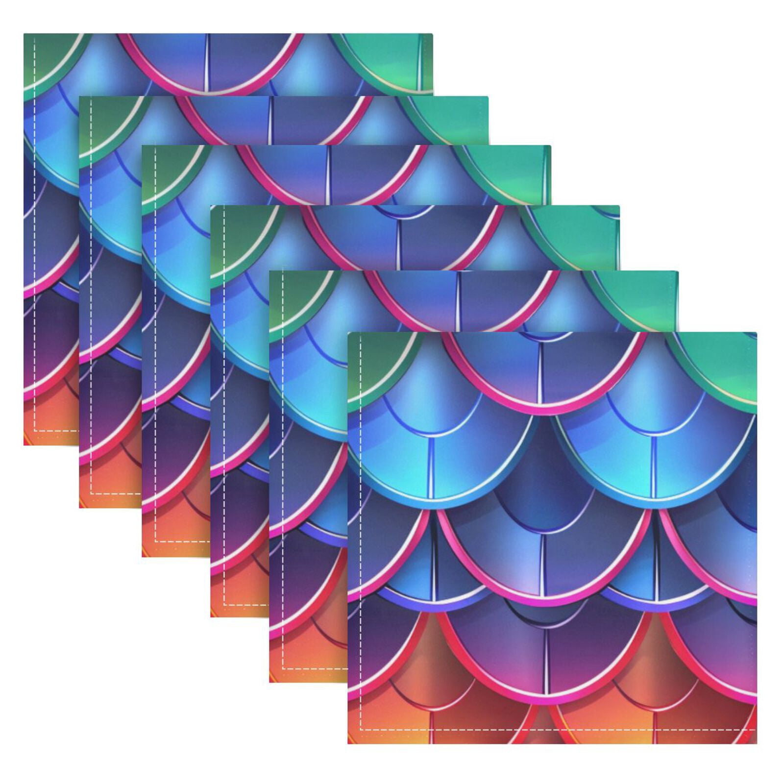 JSTEL Mermaid Print Rainbow Color Cloth Napkins Set of 6, 20x20 Inch Washable and Reusable Napkin for Decoupage Dinner Party Everyday Use