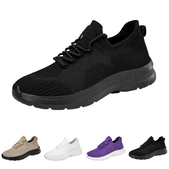 AUDeals Women Non Slip Sneakers, Breathable Lightweight Walking Shoes, Casual Shoes for Travel and Work (Black, 8)