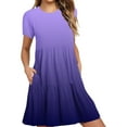 thumbnail image 2 of Sakmal Long Dresses for Women Elegant Crew Neck Purple Short Sleeve Tiered Gradient Loose Fit with Pocket Sundress, 2 of 6