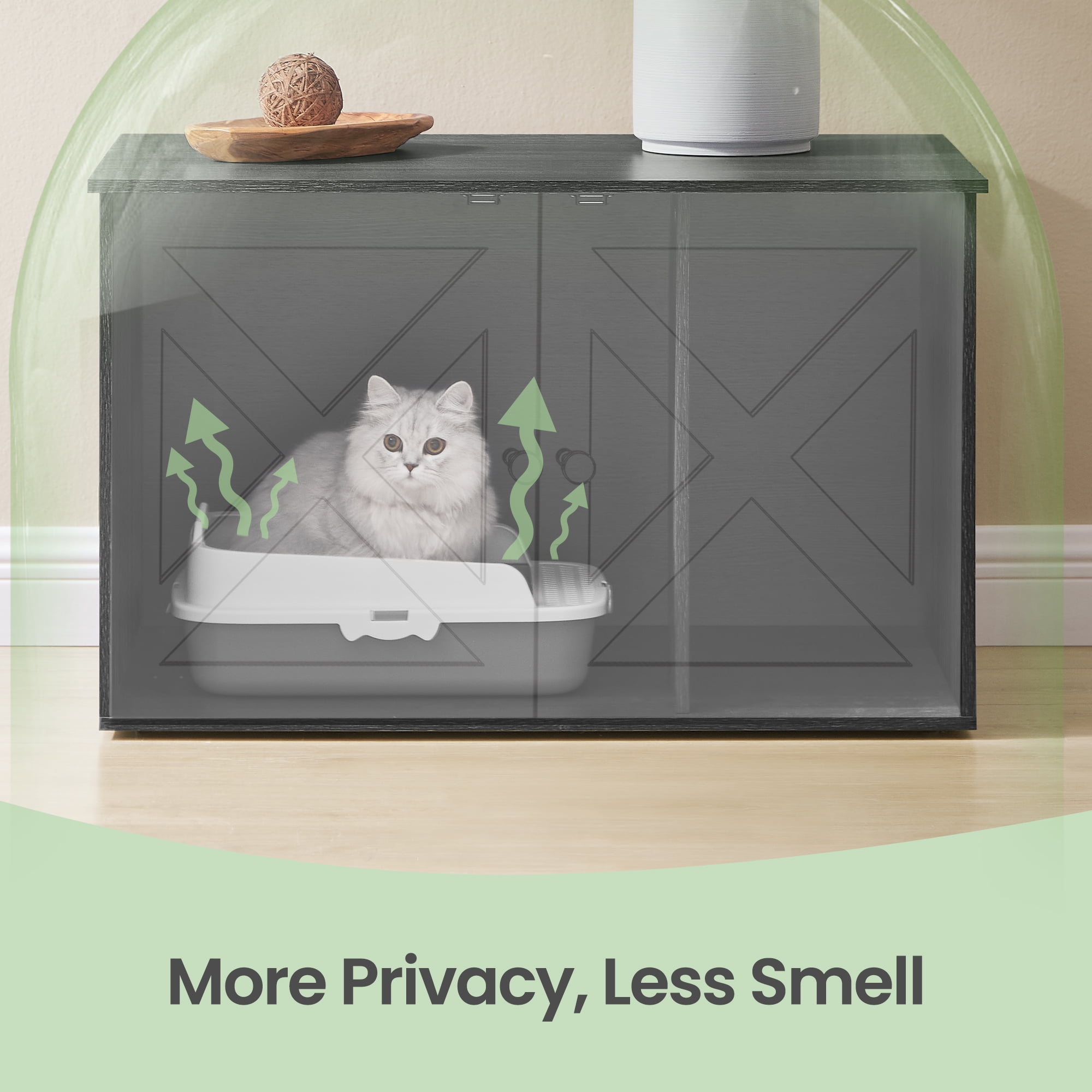 LEDREM Cat Litter Box Furniture Enclosure, Multi-Functional Hidden Washroom with Removable Divider for Indoor Cats,L, Ink Black