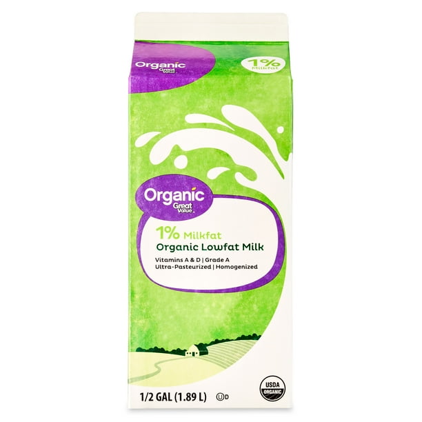Great Value Organic 1 Milkfat Lowfat Milk, Half Gallon