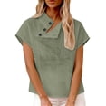 thumbnail image 6 of Short Sleeve Tops for Women Tshirts Cotton Linen High Neck Cap Sleeve Shirt Fashion Casual Cotton Linen Blouses Tops on Sale, 6 of 6
