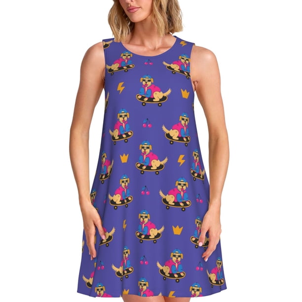 Disketp Labrador Retriever Dog para Vestido sin Mangas para Mujeres, Vestidos de Verano para Mujeres, Casual y Holgado para la Playa