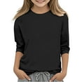 thumbnail image 1 of Hauts pour Filles Décontractés Chandail Léger en Tricot Col Rond Manches 3/4 Chandail Confortable pour Usage Quotidien et Activités Extérieures 5-13 Ans, 1 of 4