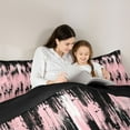 thumbnail image 5 of jejeloiu Batik Artwork Full Size Comforter Sets,Geometric Striped Lines Bedding Comforter Set,Pink Black Bedding Sets For Girls Kids,Microfiber Bedroom Decor Reversible,3pcs, 5 of 8