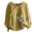 thumbnail image 4 of Dyegold Linen Tops For Women Fall Fashion 2023 Long Sleeve Button Shirts Plus Size Dandelion Graphic Crewneck Blouses Tunics, 4 of 4