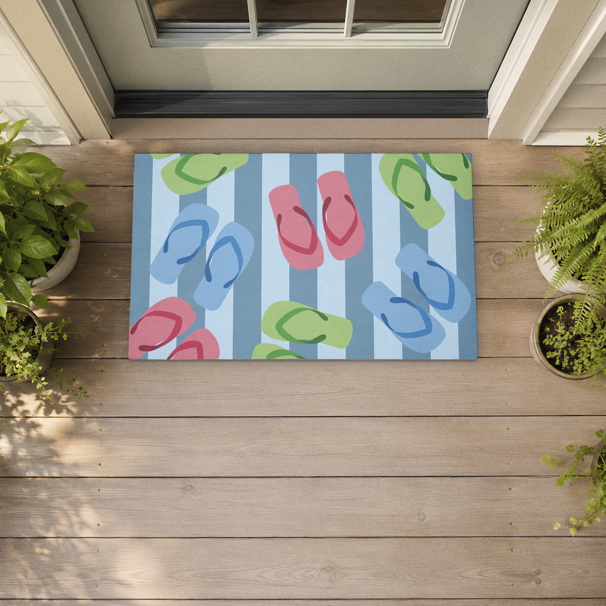 Stupell Industries Summertime Sandals on Stripes Printed Outdoor Door Floor Mat, design by Lil' Rue