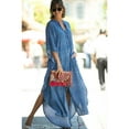 thumbnail image 3 of Women Button Down Maxi Caftan Dresses Robe Beach Swimsuit Cover Up Shirt Dress, Blue, One Size, 3 of 3