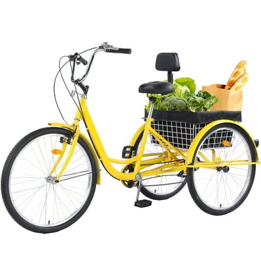 Jacgood 24" Adult Tricycle, Carbon Steel 3 Wheel Bikes 7 Speed Trikes with Shopping Basket for Adult