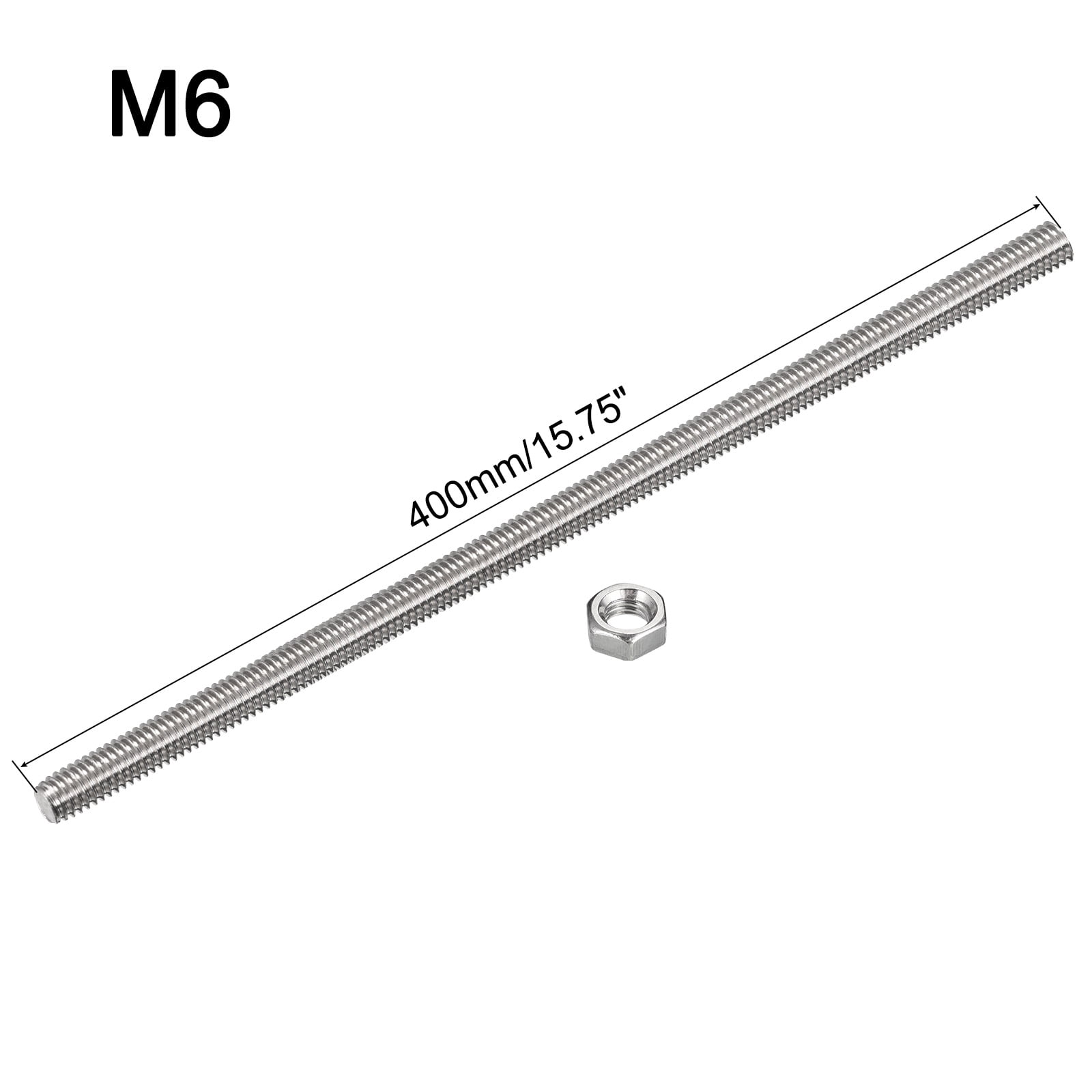 Uxcell 6Pack M6 x 400mm Fully Threaded Rod w 6Pack Hex Nuts, 1mm Pitch 304 Stainless Steel Right Hand Threaded Rod