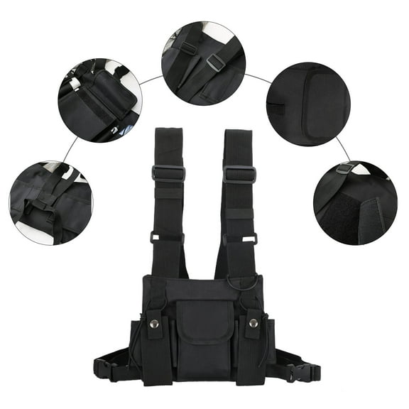 Lingouzi Hands Free Radio Front Bag Hip Hop Bag Chest Vest Bag Sling Bag Two-way Radio Walkie Talkie Vest