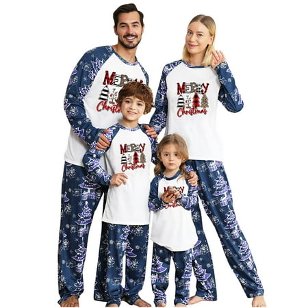 

Stamzod Family Matching Christmas Pajamas Set Fashionable Print Parent-child Suit Baby Holiday PJ s Xmas Sleepwear Blue 3M