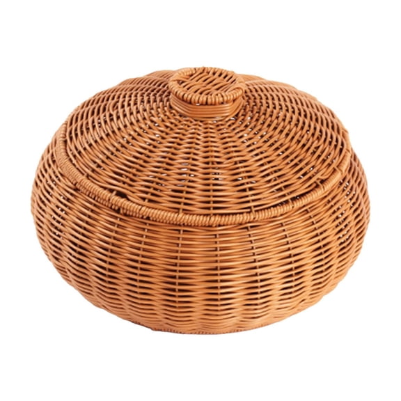 HOARBOEG Pumpkin Shaped Woven Storage Basket, Imitation Vine Fall Harvest Organizer Bin, Thanksgiving Halloween Desktop Decorative Gift Basket, 9.84x9.84x5.12 In