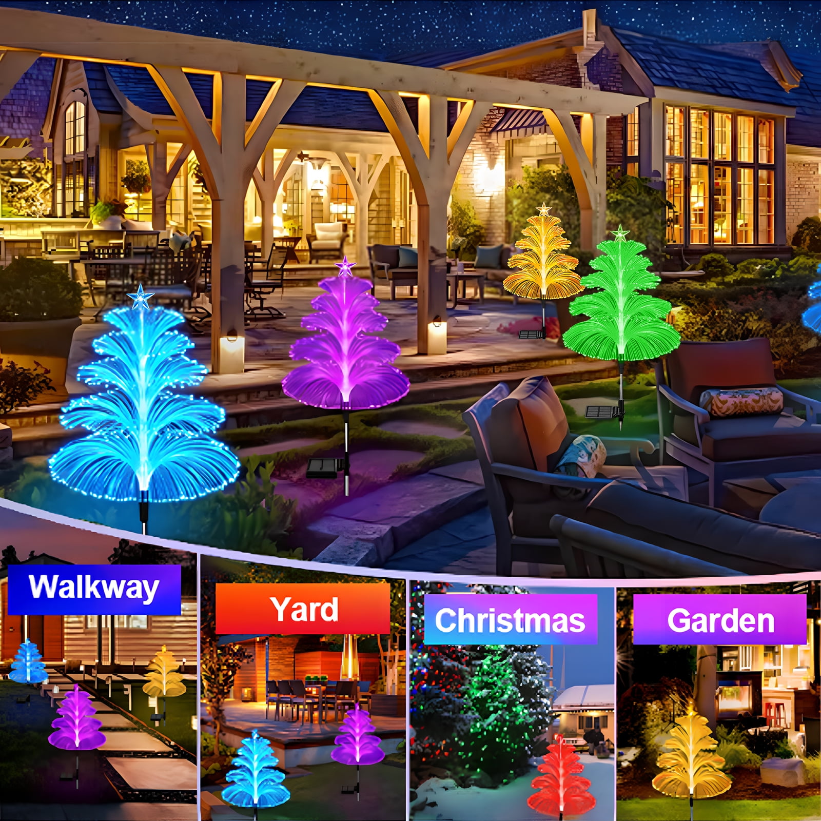 YTKUS 4 Pack Solar Firework Lights Outdoor Waterproof Jellyfish and Star Flower Lights Christmas Garden String Lights for Yard Pathway Walkway Lawn Patio Decoration