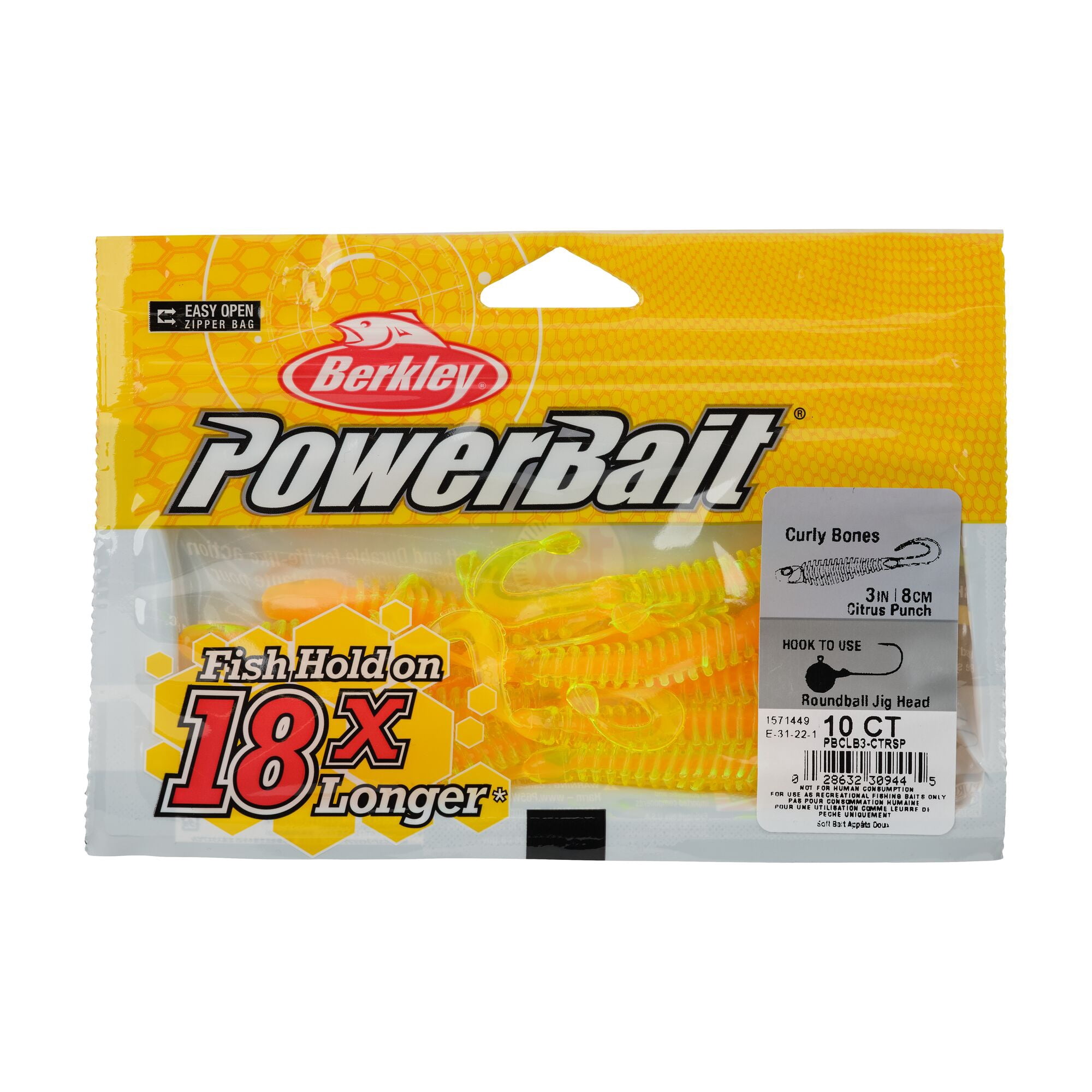 Berkley PowerBait® Curly Bones, 3 in, Swimbaits, Citrus Punch (10-count)