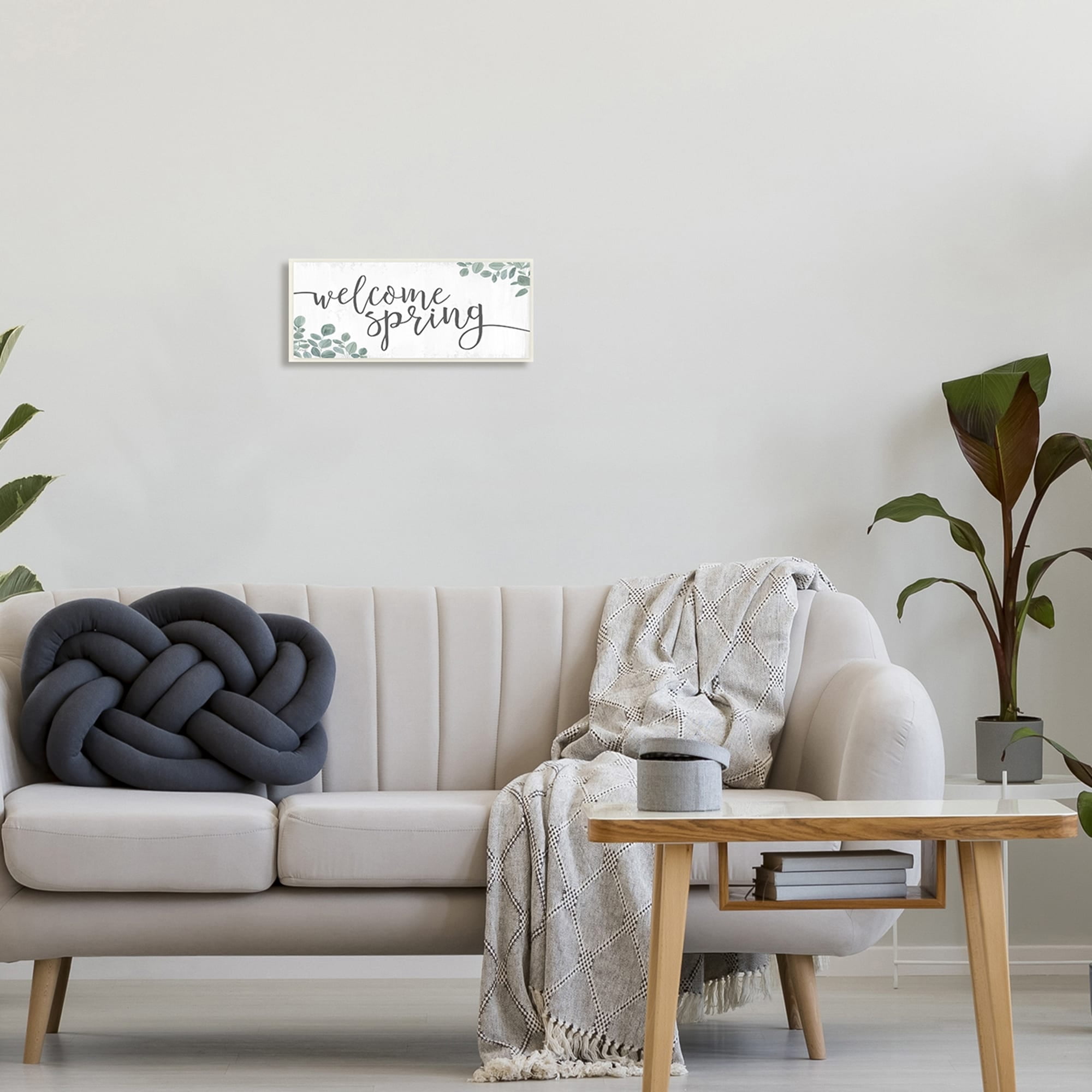 Welcome Spring Calligraphy Phrase Casual Eucalyptus Botanicals Inspirational Graphic Art Unframed Art Print Wall Art