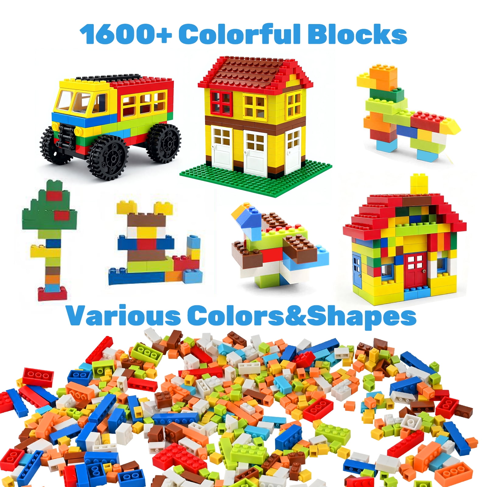 Faburo 1600 PCS Building Bricks Set, Classic Bulk Building Blocks Compatible with All Major Brands, Creative STEM Construction Toy Gift for Kids