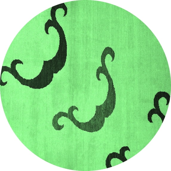 Ahgly Company Indoor Round Abstract Emerald Green Modern Area Rugs, 8' Round