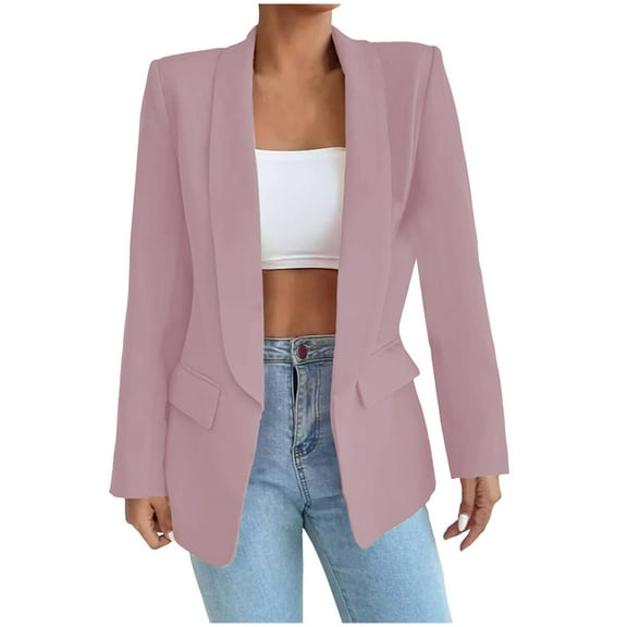 kamemir Open Front Women Long Sleeve Solid Office Lady Blazer Coat(Pink,M)