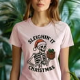 thumbnail image 5 of Skeleton Graphic Tee | Funny Sleighin’ It Gift Shirt | Unisex Casual T-Shirt, Azalea, Size M, 5 of 6