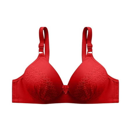 SMihono Women s Full Coverage Floral Bra Non Padded Lace Minimizer Bras Breathable Comfortable Daily Bralette Underwear Red 42