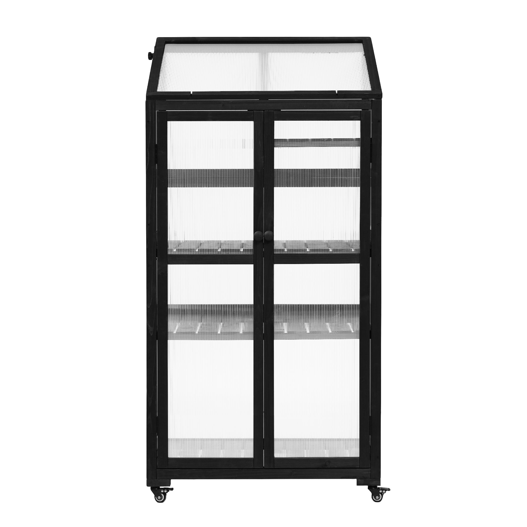 Harper & Bright Designs Cold Frame 62 Inch Height Wooden Large Balcony Portable Cold Frame Greenhouse with Wheels and Adjustable Shelves for Outdoor Indoor Use, Black