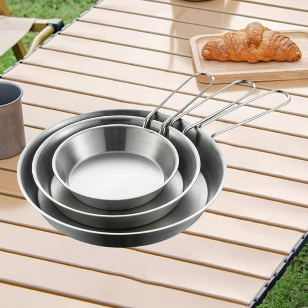 3x sartén de acero inoxidable, cacerola de cocina, juego de mango portátil, sartén para carne, antiadherente para cocina de Gas eléctrica, cocina