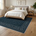 thumbnail image 3 of ODIKA 6'x9' Teal Midnight Ornate Medallion Washable Area Rug Intricate Botanical Scrollwork Border With Classical Rosette Corner Motifs for Family Room, Living Mater Bedroom, Non-Slip, Easy Care, 3 of 7