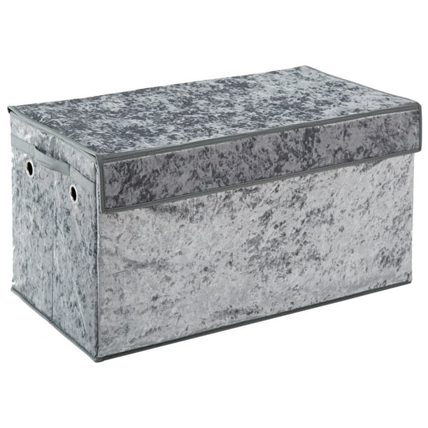 Urban Shop Crushed Velvet Collapsible Storage Trunk, Gray