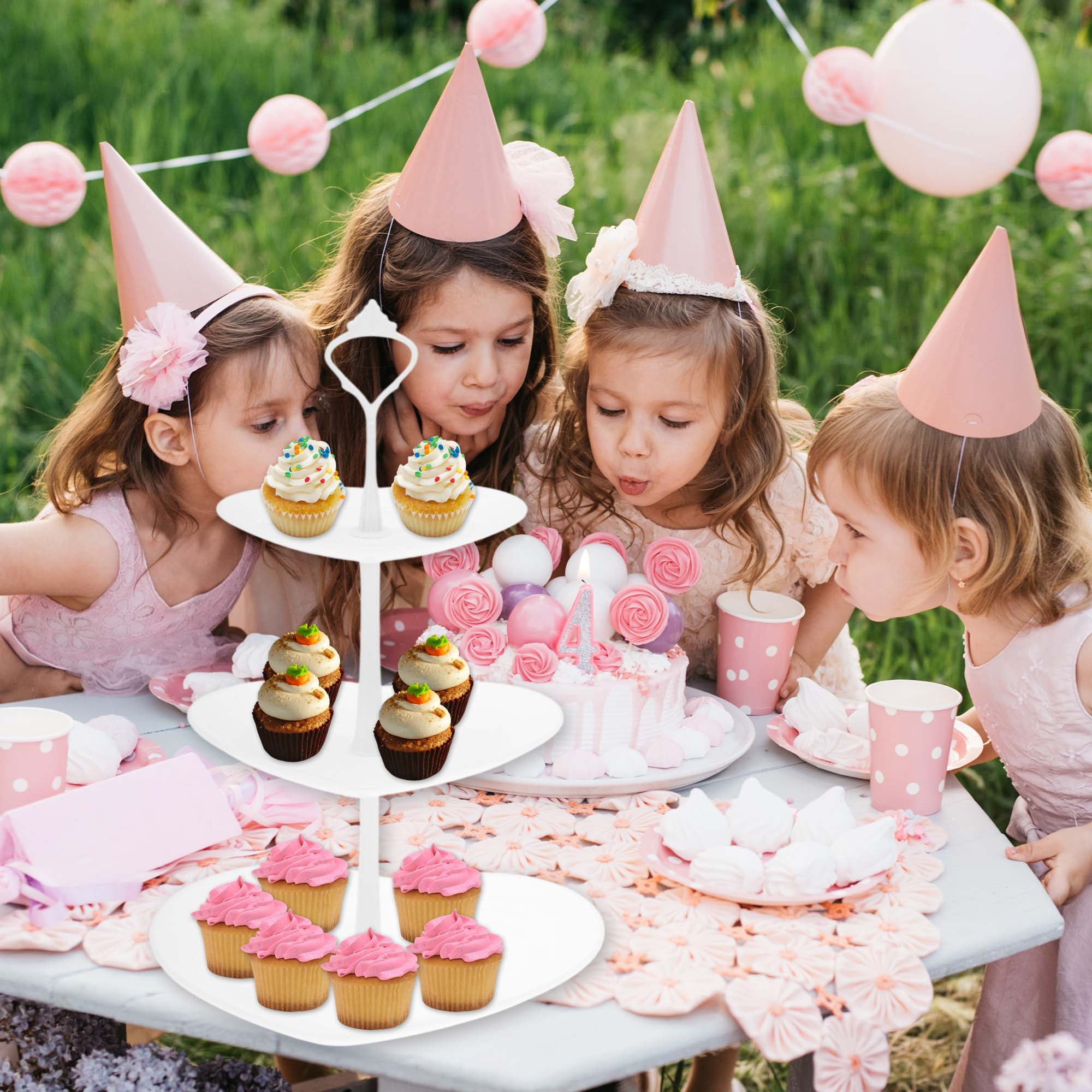 Unique Bargains 3-Layer Heart Shaped Cupcake Stand For Pastries Donuts White
